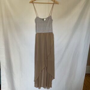 Anthropologie BKE Black White Striped Top Beige Chiffon Asymmetrical Maxi Dress